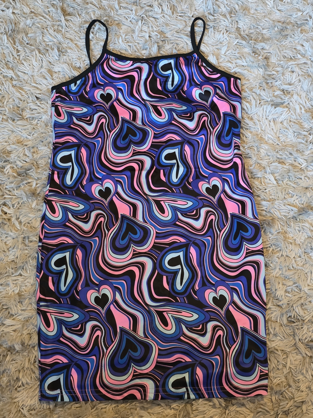 SHEIN Pink & Blue Psychedelic Heart-Print Kids Slip Dress